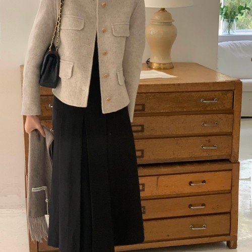 보에 여성 골드버튼 핸드메이드 코트