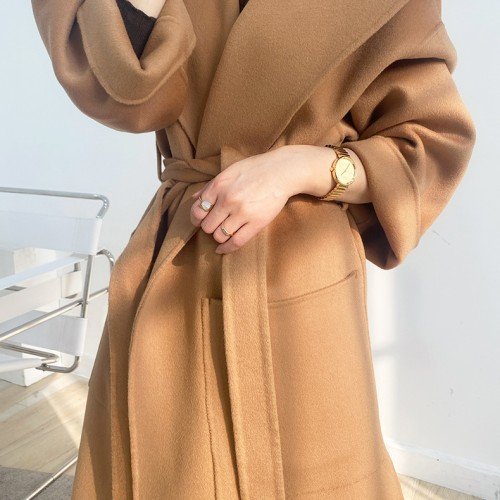 멋퀸 프리미엄 숄카라후드 롱코트 울100 후드 양모코트 결혼식 하객코트 모직