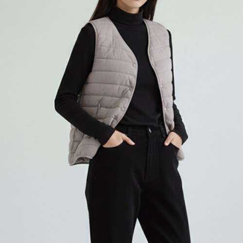 여성 V넥변형 누빔 빅사이즈 봄가을 간절기 숏경량패딩조끼 베스트