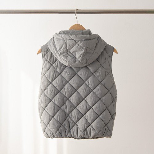 클레인 케이블 슬림 퀼팅 다이아 후드 니트 패딩 조끼
