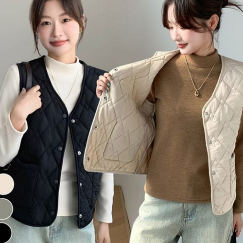 따뜻한 여성 경량 패딩 조끼 브이넥 여성 패딩 베스트 퀼팅