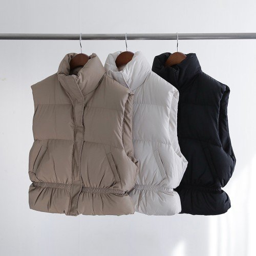 포린 웰론 페미닌 밴딩 하이넥 패딩 겨울 베스트 점퍼