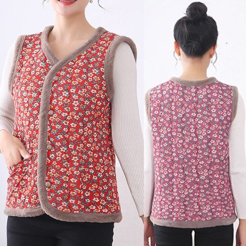 꽃무늬조끼 기모 겨울 보온 촌캉스 김장조끼 엄마 할머니 누빔 경량 캠핑 퍼 베스트