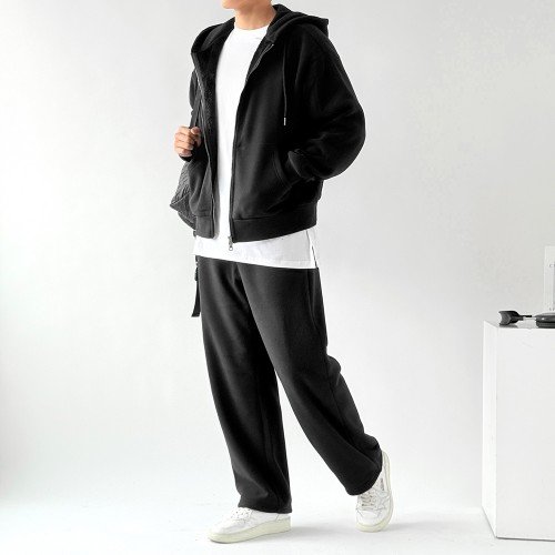 겨울 기모후드집업 상하세트 트레이닝복 남녀공용 데일리 홈웨어 택1 후드집업, 블랙, 2