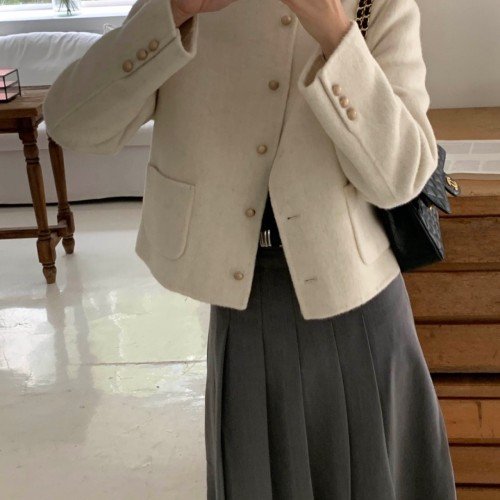 피넛 여성 숏 하프 겨울 핸드메이드 코트 (2color)