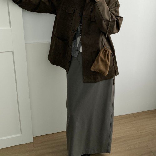 켐든 스웨이드 자켓 오버핏 루즈핏 에코레더 하프 재킷 웨어링무드 (3c)