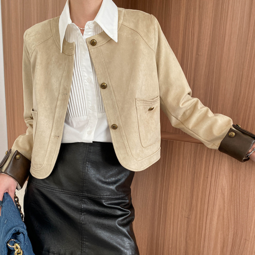 가을 스웨이드 자켓 여성 브라운 노카라 아우터 데일리룩 출근룩