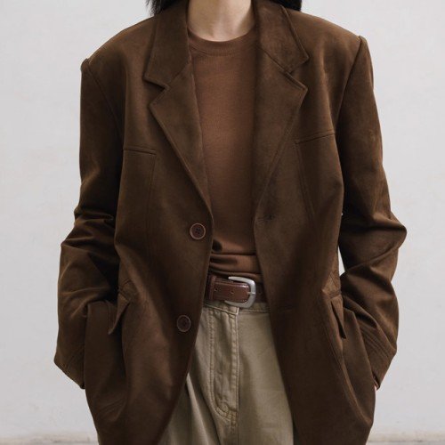 스웨이드 루즈핏 여성 테일러드 하프 클래식 브라운 자켓
