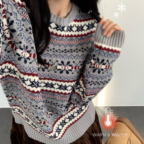 크리스마스니트 노르딕 윈터 눈꽃 라운드 루즈핏 니트 - 3color