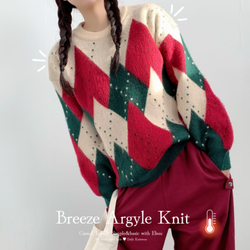 겨울 감성 라운드 노르딕 아가일 눈꽃 니트