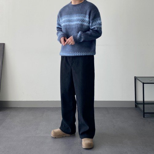 오버핏 남자노르딕니트 라운드 겨울 두꺼운 니트