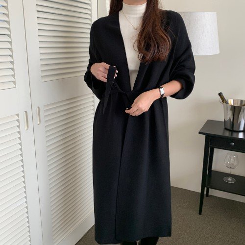 고급 루즈핏 숄 여자 니트가디건 벨트 로브 가을 간절기 여성 롱 가디건