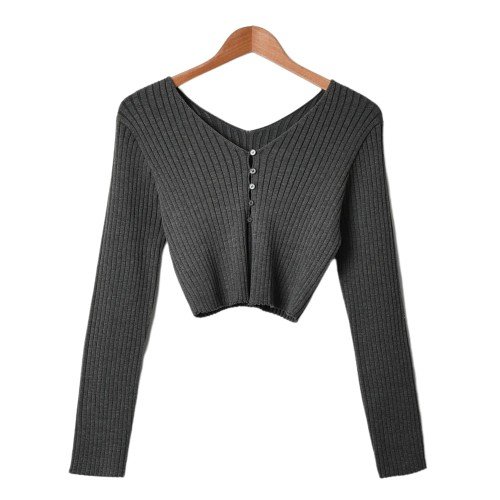 여성 가디건 크롭 골지 니트 간절기 블랙 그레이 차콜 아이보리