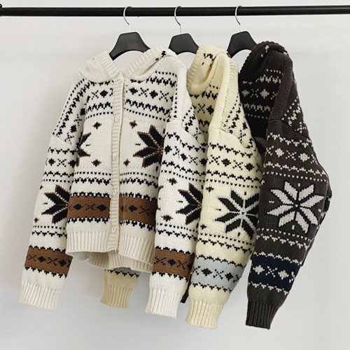 노르딕 후드 울 니트 가디건 [3color]