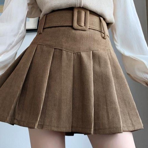 여성 코듀로이 하이웨스트 A라인 플리츠 스커트 가을 겨울용 따뜻한 착용감 슬림핏 롱스커트 데일리룩 스타일링 최적화 캐주얼한 분위기 연출 가능