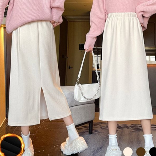 골지 여성 코듀로이 롱 스커트 밴딩 여성 융 기모 스커트