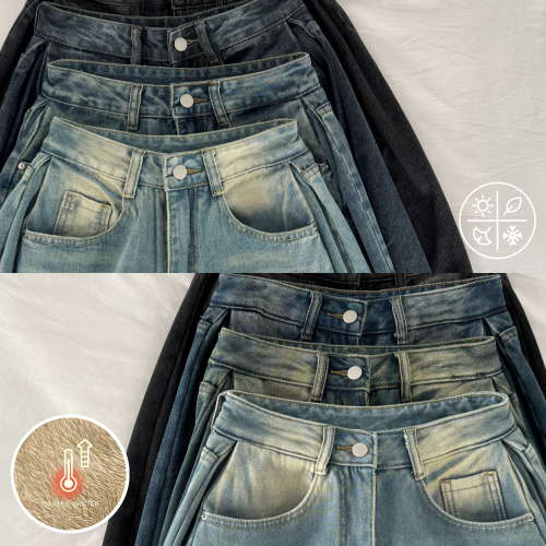 여성 사계절 와이드 청바지 키작녀 세미와이드 청바지 하이웨스트 데님 팬츠 흑청 진청 바지