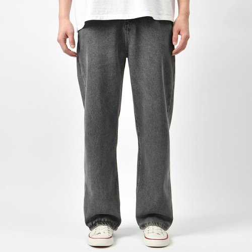 남자 기모 청바지 겨울 세미 와이드 본딩 뒷 밴드 스판 블랙진 워싱 데님 빅사이즈