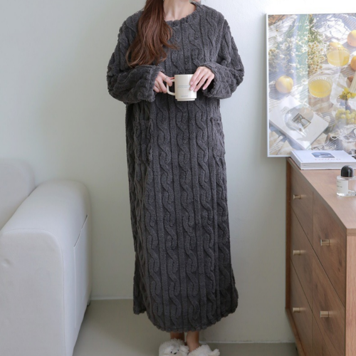 수면잠옷극세사 원피스 세트 겨울 꽈배기 밍크 롱 후리스 빅사이즈 임산부 부들이 우정파자마