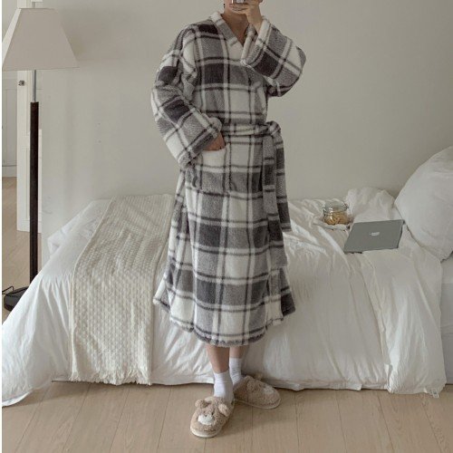 극세사로브 겨울수면잠옷 커플파자마 극세사 기모 임산부 파자마 크리스마스 홈웨어 그레이 가운