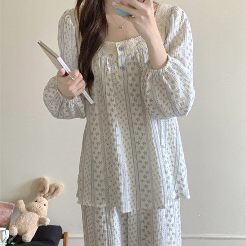 홈웨어 수면 여성 겨울잠옷 원피스 누빔 극세사 면 파자마 세트