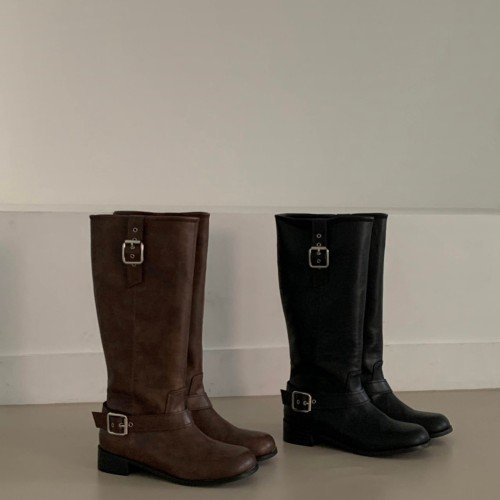 빈티지 웨스턴 벨트 롱 부츠 3cm 버클 여성 가을 겨울 신발