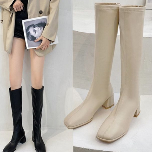 데일리 여성 롱 부츠 캐주얼 롱 부츠 미들굽 겨울