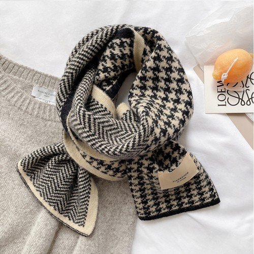 양면 하운드 체크 머플러 여자 남자 울 니트 정장 목도리