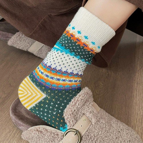 레트로 데일리 두꺼운 겨울 유니크 빈티지 패턴 양말 루즈삭스