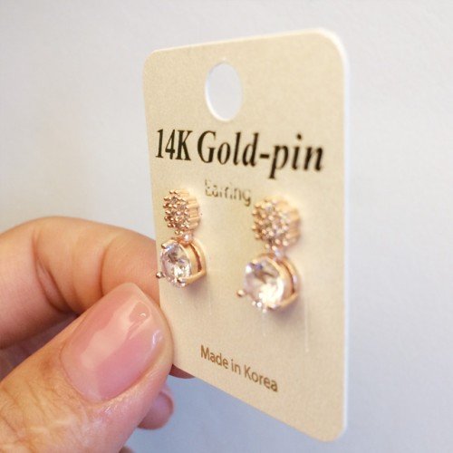14K 골드핀 꽃 더블 큐빅 금침귀걸이 웨딩쥬얼리