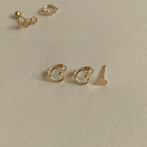 14k 플랫 하트 미니 귀걸이 2종 레이어드 금 귀걸이 귓바퀴 이너컨츠