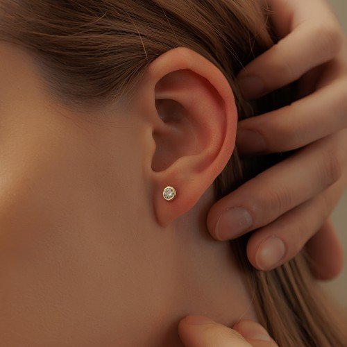 14K 에린 모이사나이트 베젤 침 귀걸이 여성 여자 데일리 귀걸이