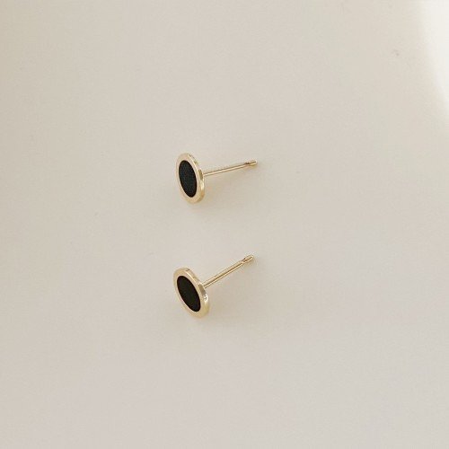 14K골드필드침 미니블랙라운드 데일리 금침귀걸이
