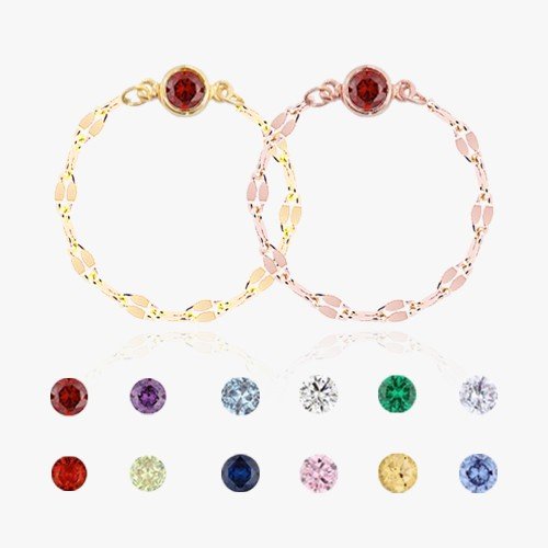 14K 18K 신 아몬드 탄생석 큐빅 체인 금 반지