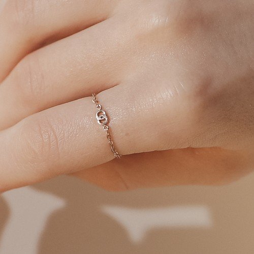 드메르코 14K 더블라운드 심볼 체인반지 - 11 금 실 우정 검지 반지