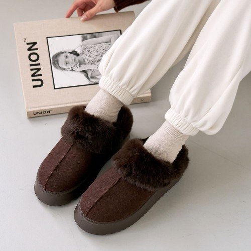 부드러운 퍼트리밍 여성용 통굽 키높이 겨울 털슬리퍼 사무실슬리퍼