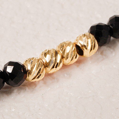 14K 2mm 금 볼 천연 블랙 스피넬 원석 팔찌
