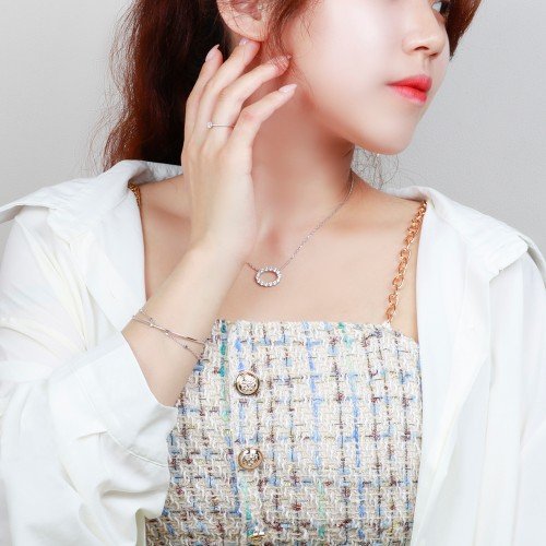 14K 뱅글 팔찌 텐션 체인 큐빅 두줄 18K 할로우 땡땡이 볼 링