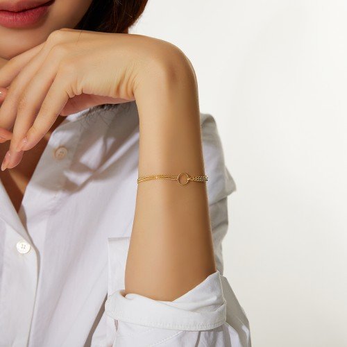 14K 18K 할로우 커브 앤 커브 레이어드 체인 금 팔찌