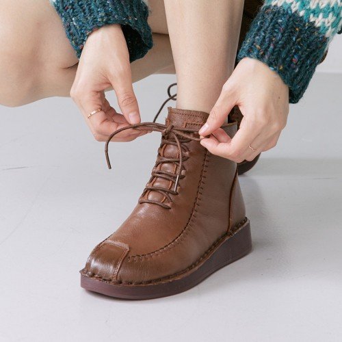 슈리오 키높이 소가죽 통굽 여성 앵클부츠